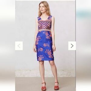 Payal Praytap For Anthropologie Sarita Embroidered Blue and Orange Dress